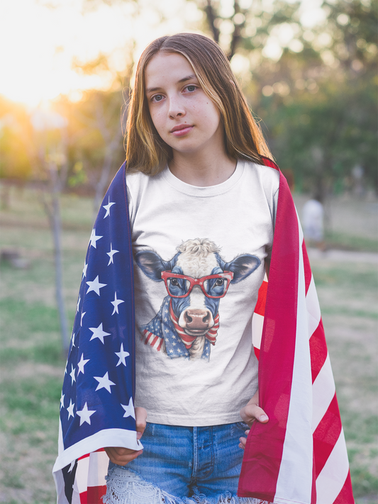 "Patriotic Blue Belle Cow" T-Shirt