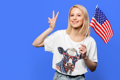 "Patriotic Blue Belle Cow" T-Shirt