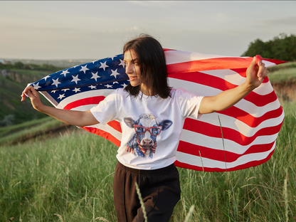 "Patriotic Blue Belle Cow" T-Shirt